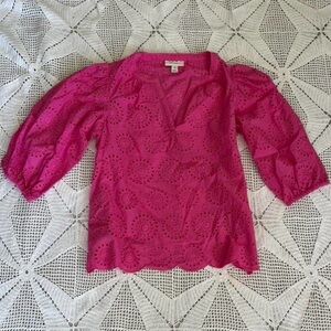 pink eyelet cotton tunic blouse - size xs